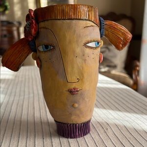 Natalya Sots Whimsical Girl Pony Tail Hair Ceramic Vase.